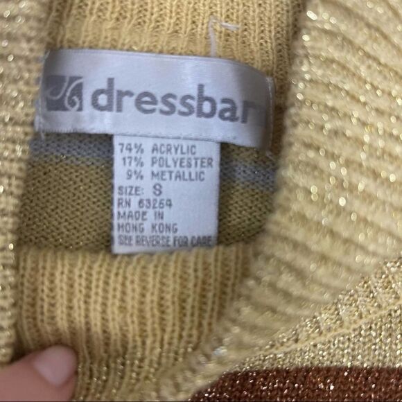 Vtg Gold Bronze Metallic Striped Mock Neck Sweater - Picture 5 of 5